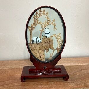 Vintage Chinese Hand Carved Cork Oval Diorama Mantle Display 8” Tall